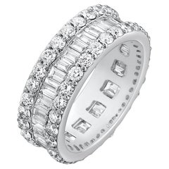 3.75 Carat Eternity Diamond Ring Baguette and Round Diamonds in 18K White Gold