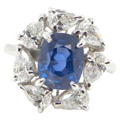 3.75 Carat GIA Certified Burma No Heat Blue Sapphire and White Diamond Gold Ring