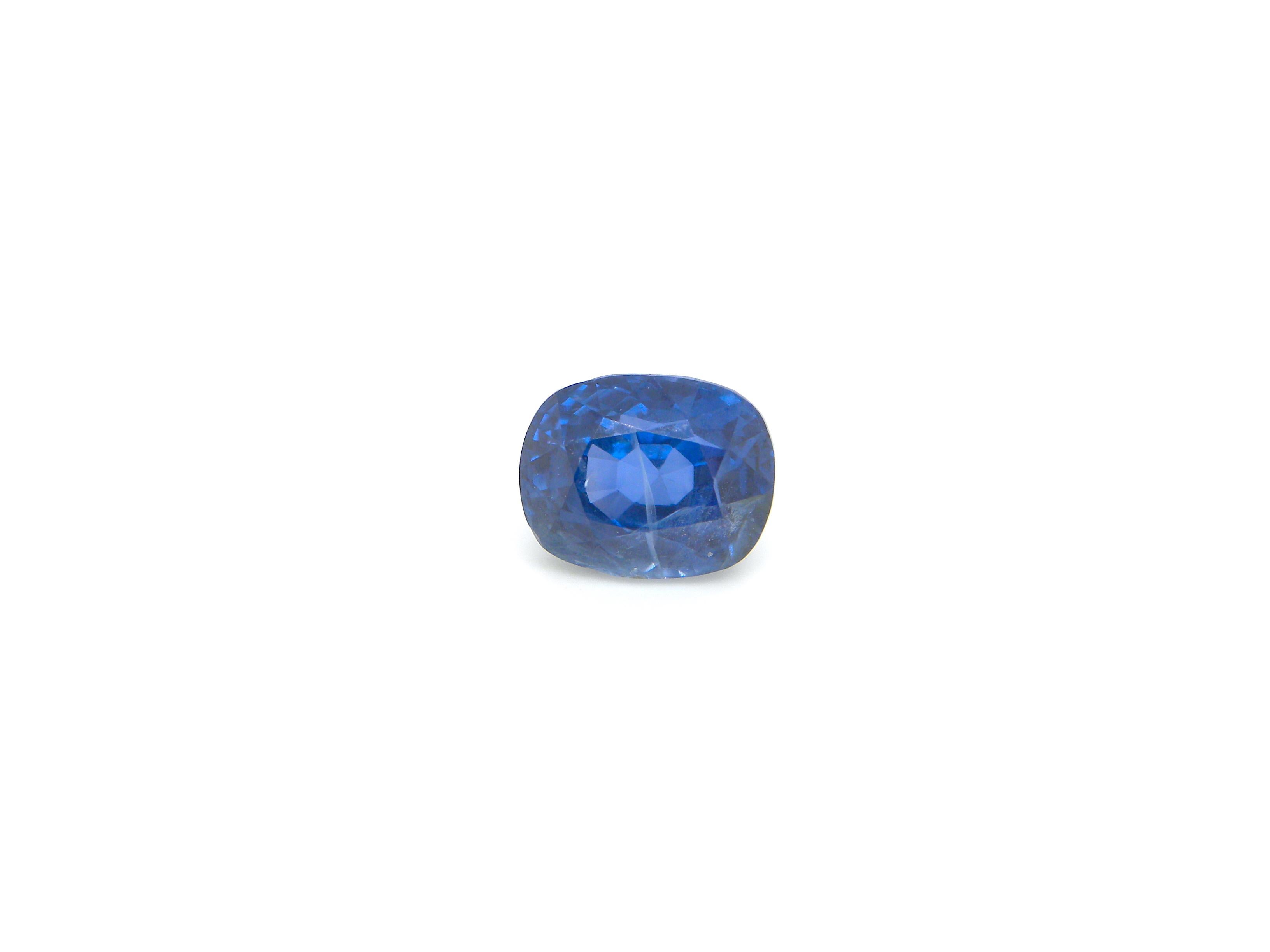 Contemporary 3.75 Carat GIA Certified Burma No Heat Cushion Cut Vivid Blue Sapphire