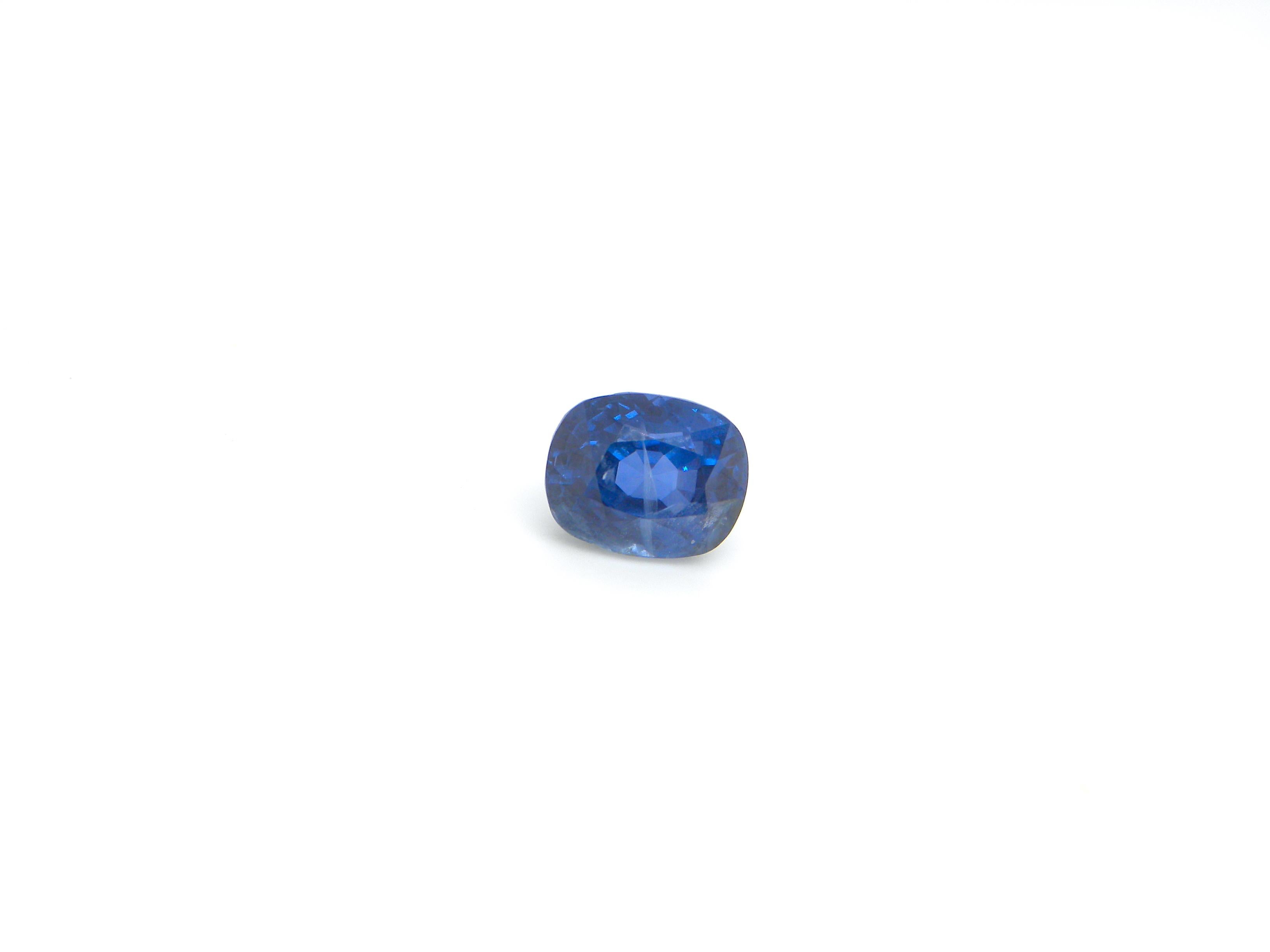 3.75 Carat GIA Certified Burma No Heat Cushion Cut Vivid Blue Sapphire 1