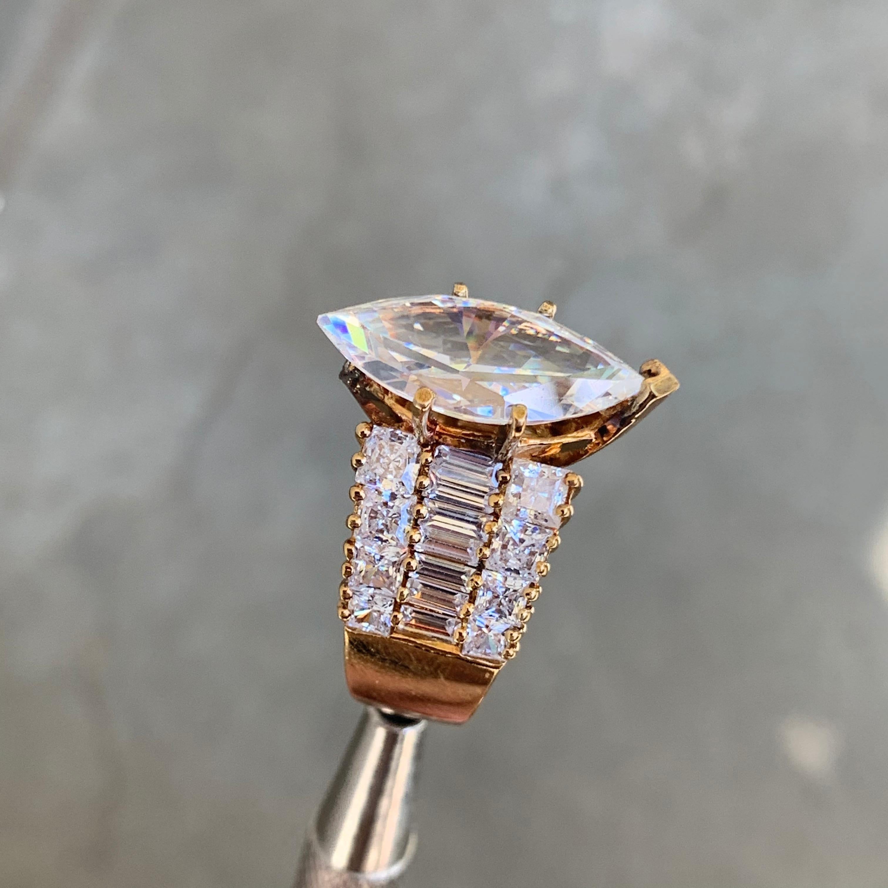 Retro 3.75 Carat Marquise Center Diamond, Rose Gold, Engagement Ring For Sale