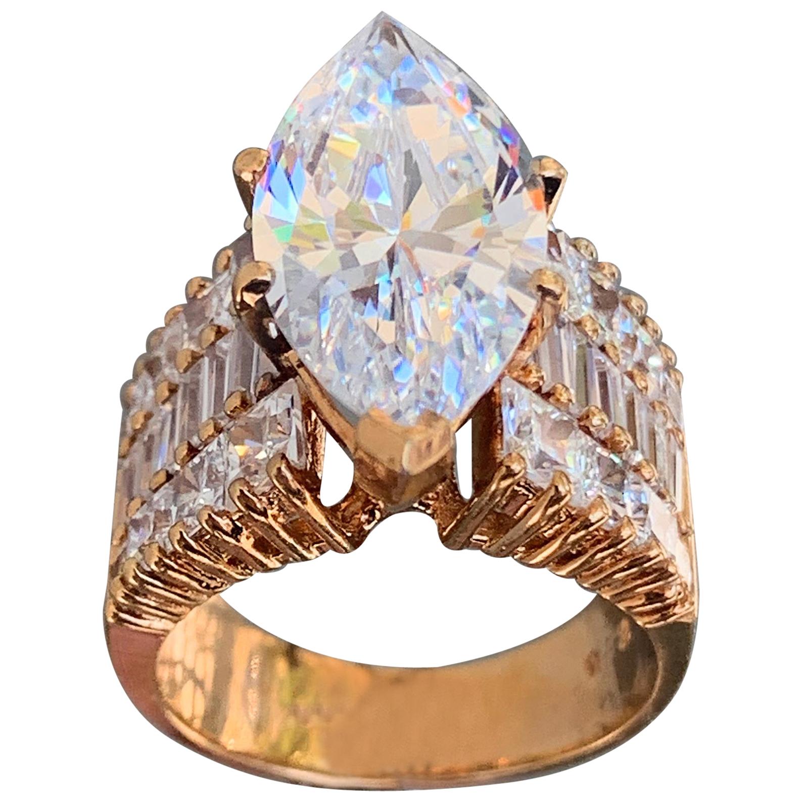 3.75 Carat Marquise Center Diamond, Rose Gold, Engagement Ring For Sale