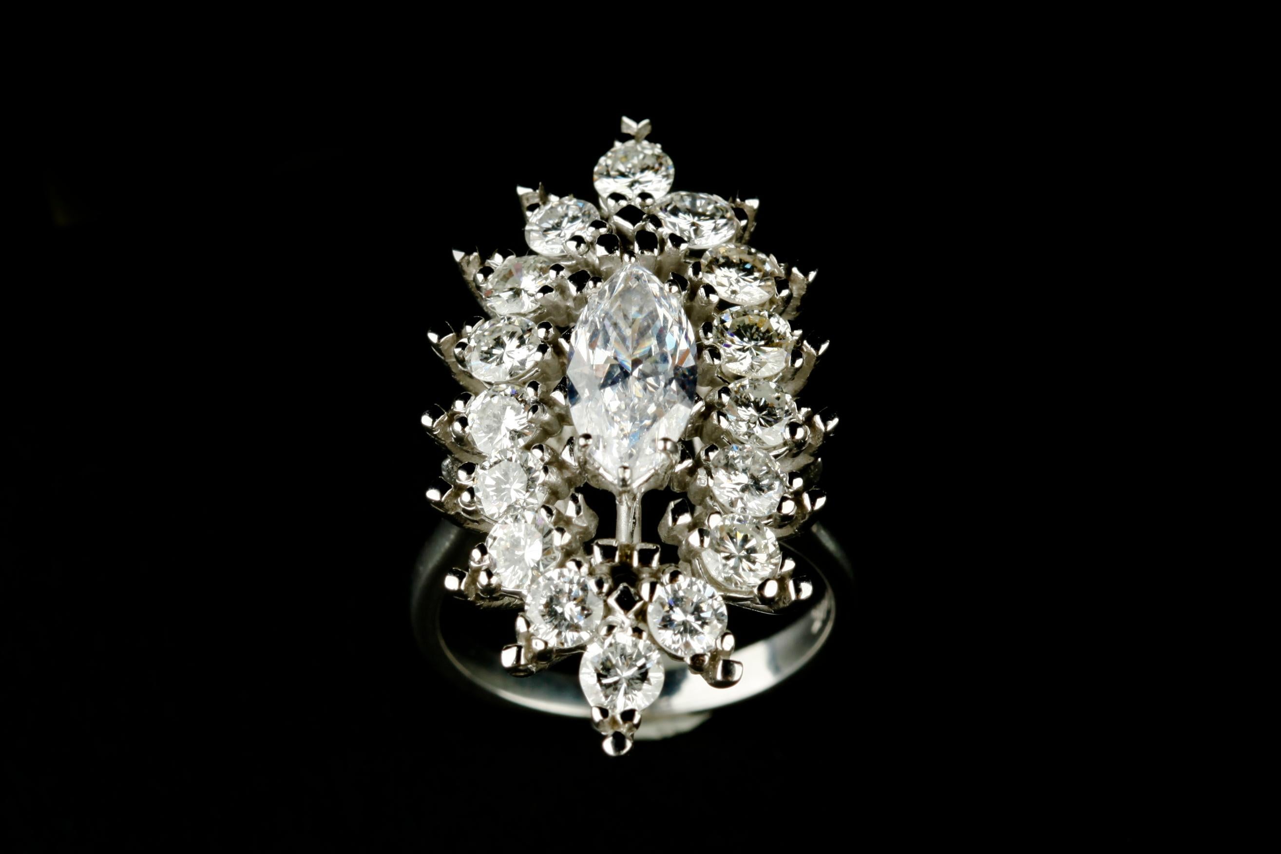 Marquise Cut 3.75 Carat Marquise Diamond 14 Karat White Gold Cocktail Ring with Bezel For Sale