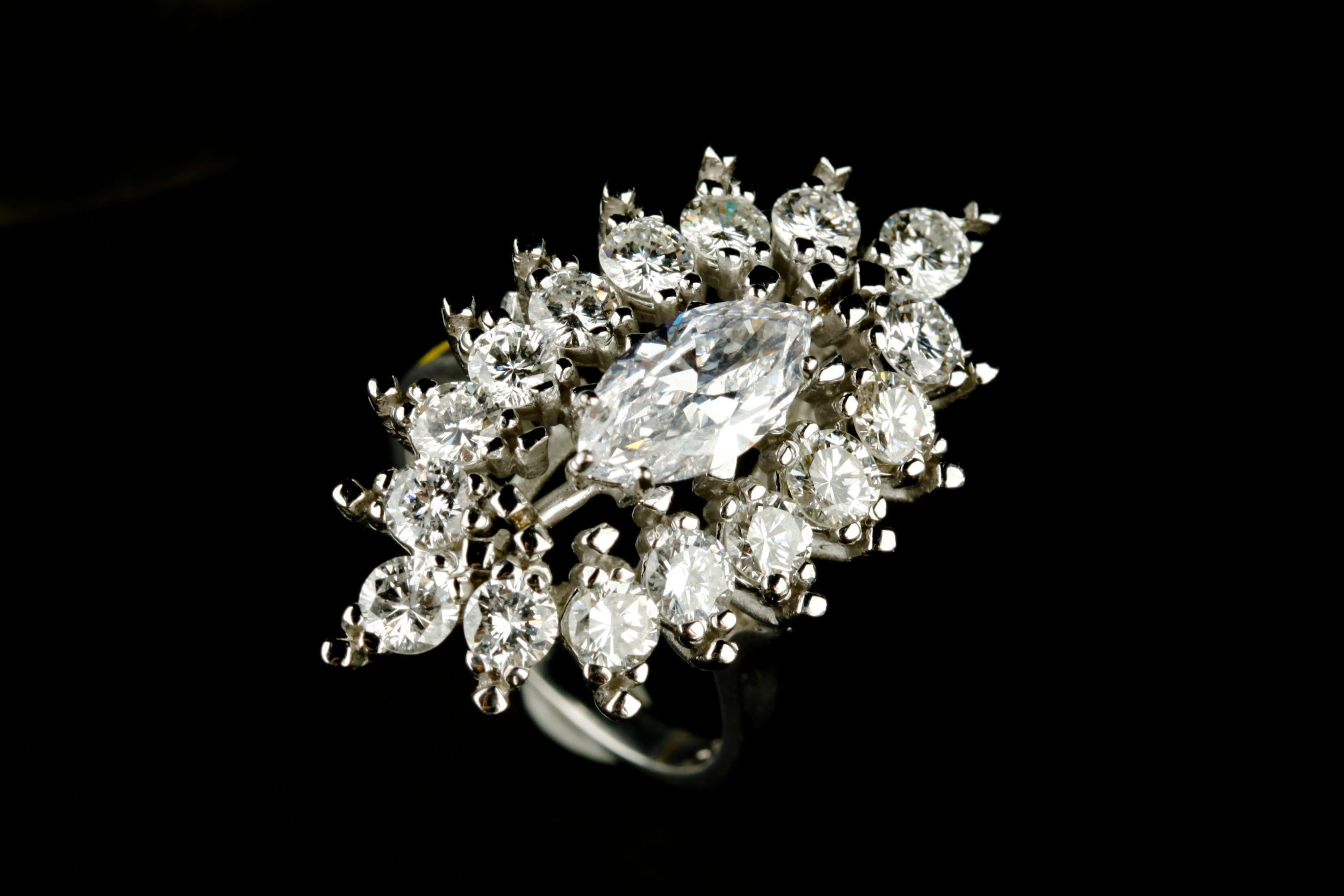 3.75 Carat Marquise Diamond 14 Karat White Gold Cocktail Ring with Bezel In Good Condition For Sale In Sherman Oaks, CA
