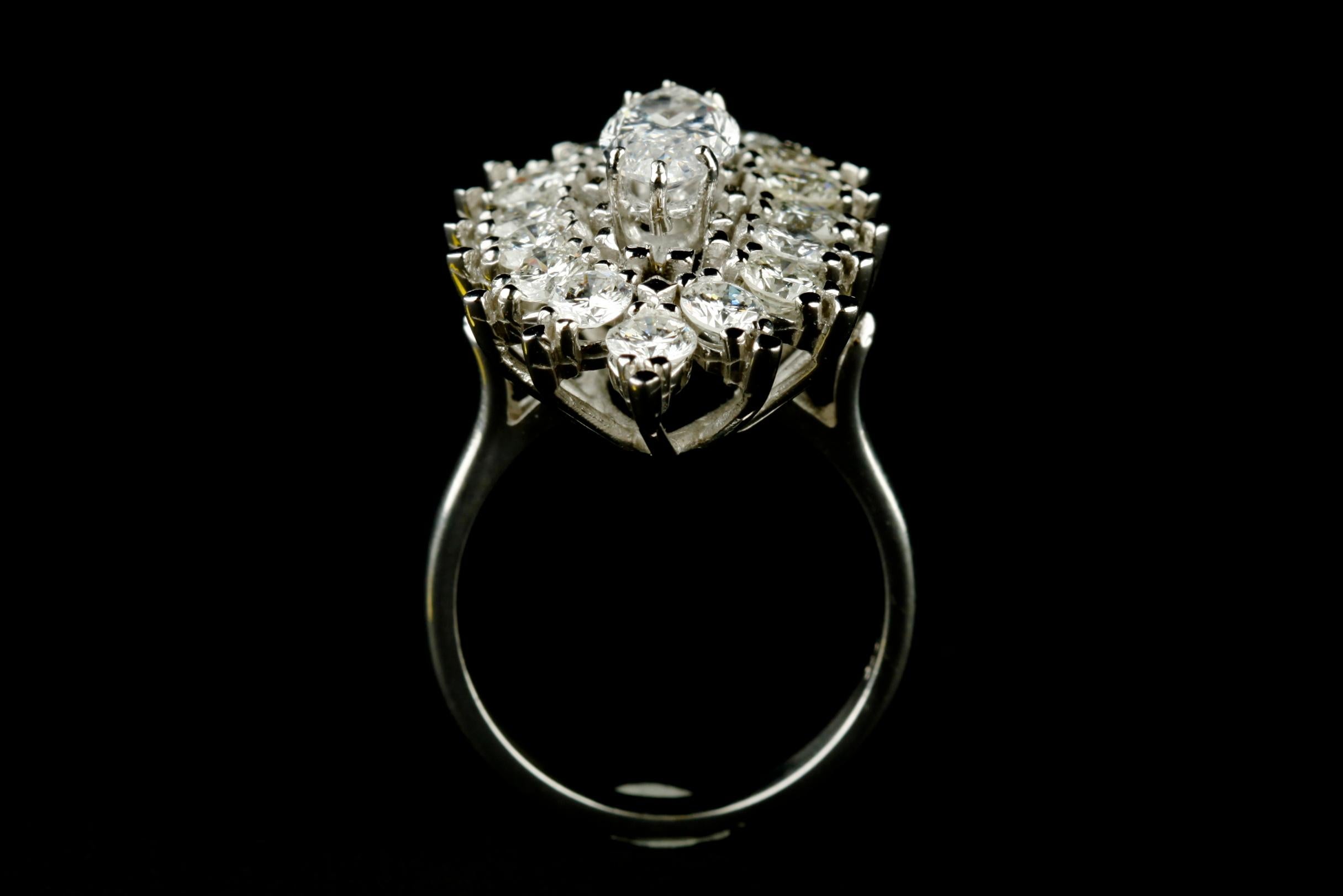 3.75 Carat Marquise Diamond 14 Karat White Gold Cocktail Ring with Bezel For Sale 1