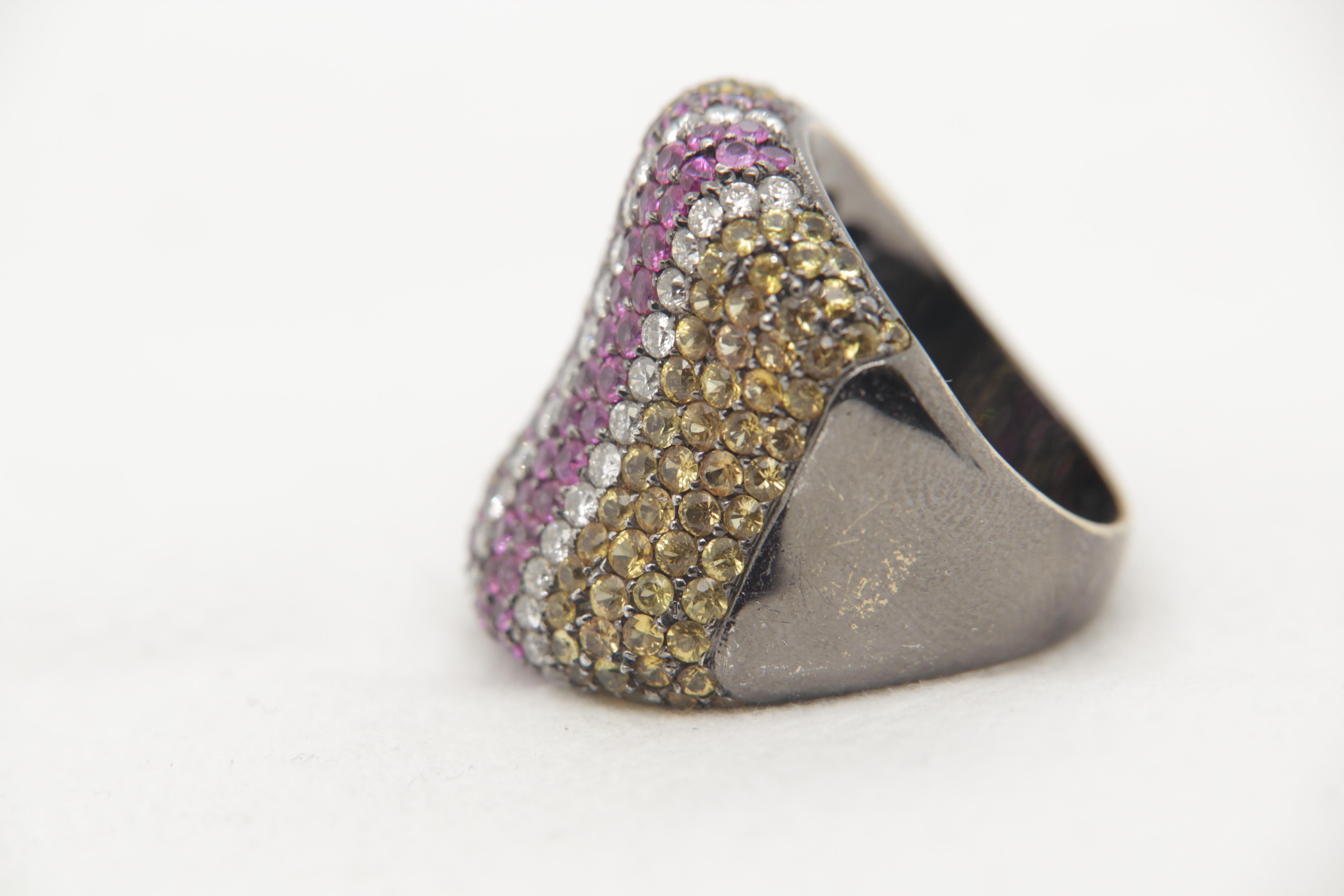 Round Cut 3.75 Carat Multi Sapphire, Garnet and Diamond Ring in 18 Karat Gold For Sale