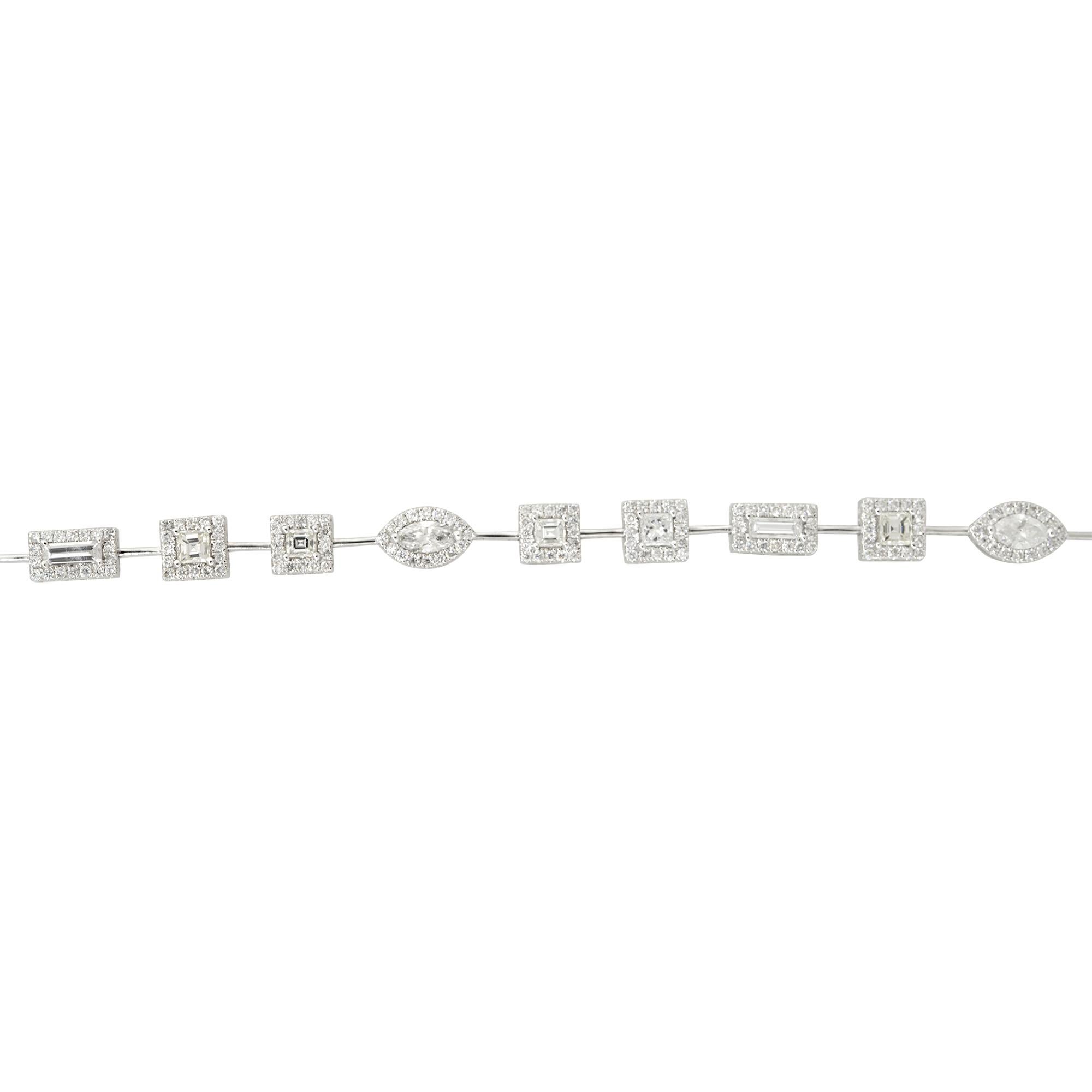 3.75 Carat Multi-Shape Diamond Halo Bracelet 18 Karat in Stock In Excellent Condition For Sale In Boca Raton, FL