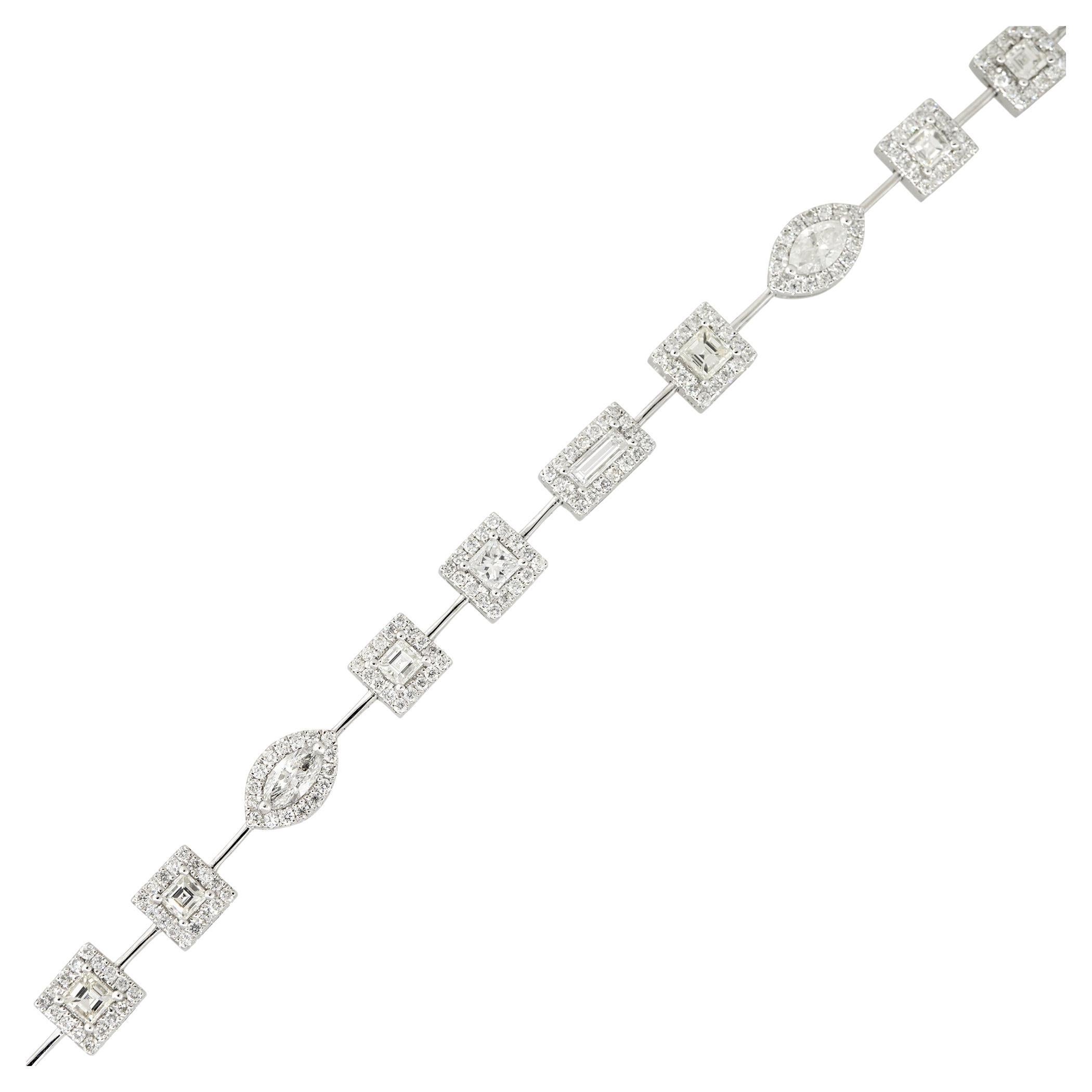 3.75 Carat Multi-Shape Diamond Halo Bracelet 18 Karat in Stock For Sale