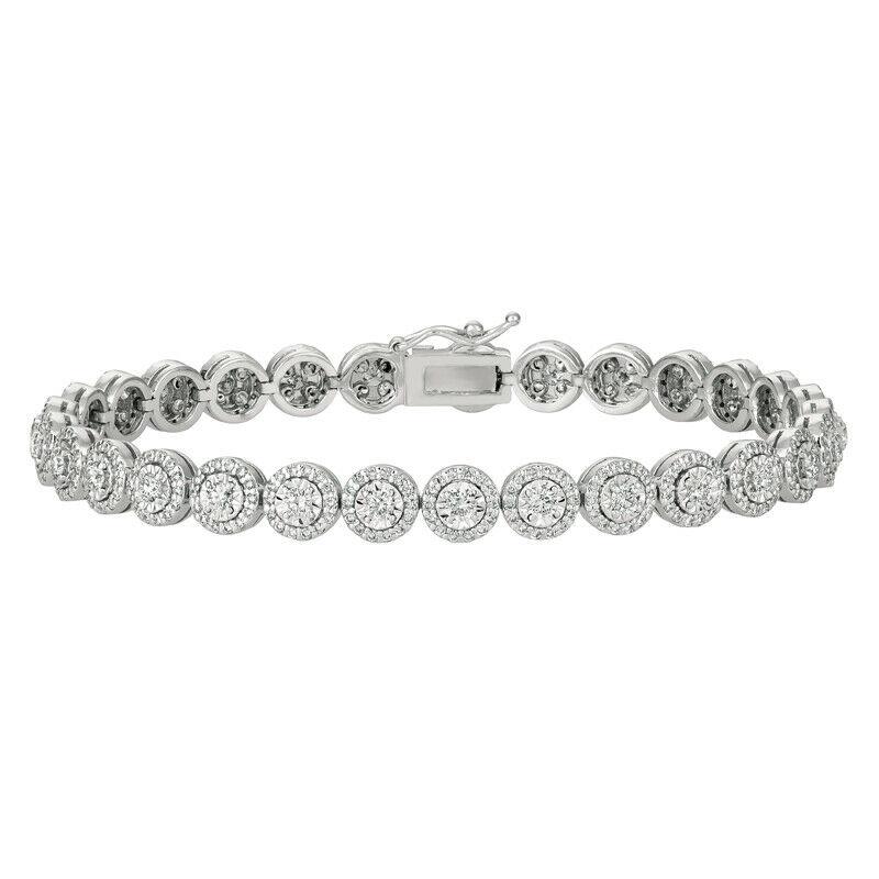 Round Cut 3.75 Carat Natural Diamond Bracelet G SI 14K White Gold For Sale