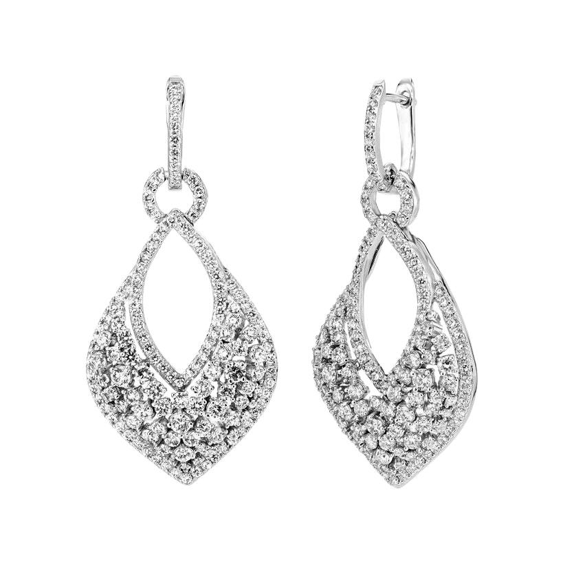 3.75 Carat Natural Diamond Drop Earrings G SI 14k White Gold For Sale
