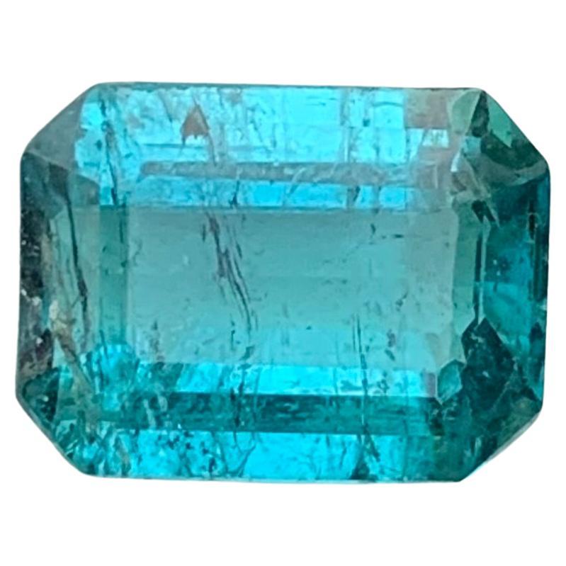 3.75 Carat Natural Loose Blue Tourmaline Emerald Shape Included Gemstone