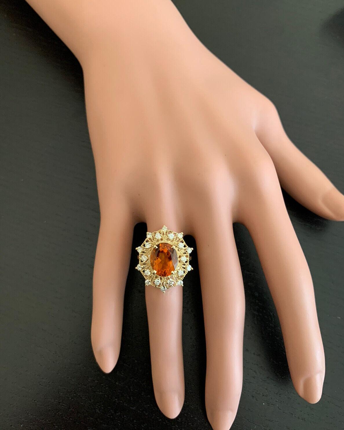 Women's 3.75 Carat Natural Madeira Citrine and Diamond 14 Karat Solid Yellow Gold Ring For Sale