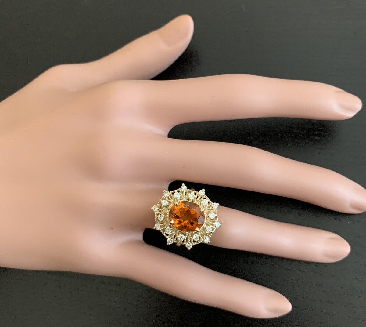 3.75 Carat Natural Madeira Citrine and Diamond 14 Karat Solid Yellow Gold Ring For Sale 1