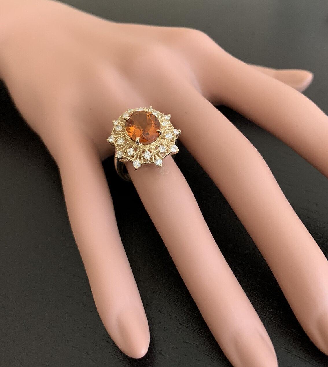 3.75 Carat Natural Madeira Citrine and Diamond 14 Karat Solid Yellow Gold Ring For Sale 2
