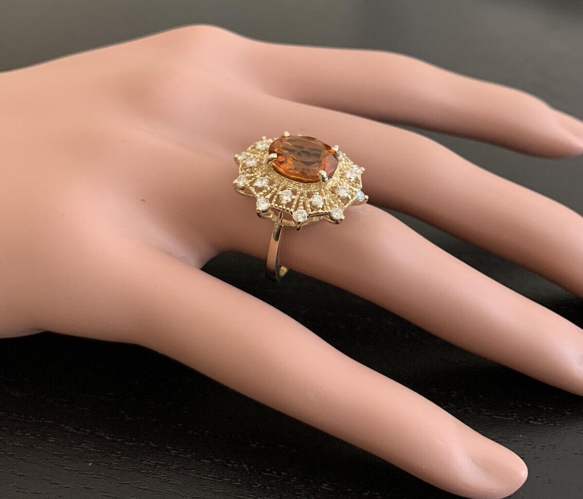 3.75 Carat Natural Madeira Citrine and Diamond 14 Karat Solid Yellow Gold Ring For Sale 3