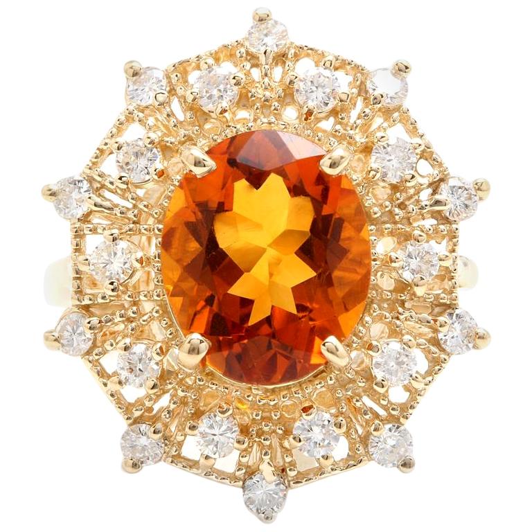 3,75 Karat natürlicher Madeira Citrin und Diamant 14 Karat massiver Gelbgold Ring