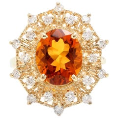 3.75 Carat Natural Madeira Citrine and Diamond 14 Karat Solid Yellow Gold Ring