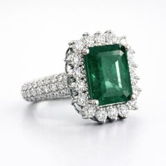 3.75 carat natural vivid green emerald ring, natural white diamonds, women ring