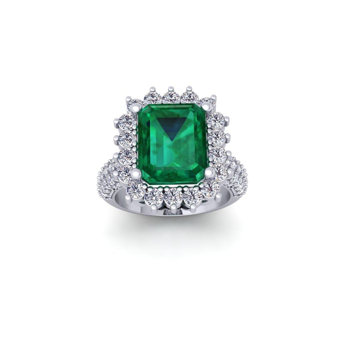 Anello con smeraldo verde naturale da 3,75 carati, diamanti bianchi naturali, anello da donna in vendita 5