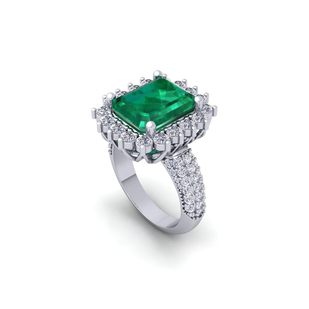 Anello con smeraldo verde naturale da 3,75 carati, diamanti bianchi naturali, anello da donna in vendita 7