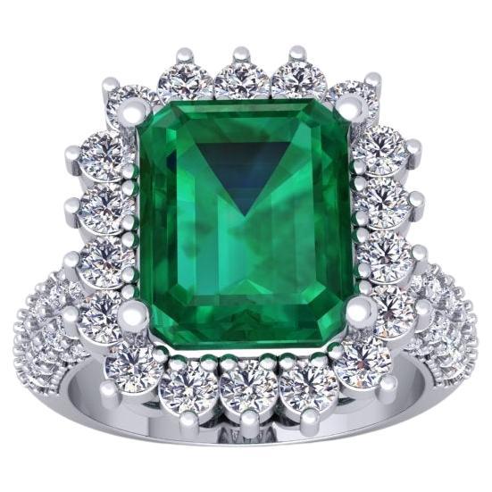 Anello con smeraldo verde naturale da 3,75 carati, diamanti bianchi naturali, anello da donna in vendita