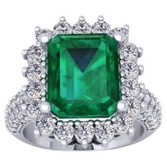 Bague émeraude vert vif 3,75 carats, diamants blancs naturels, bague femme