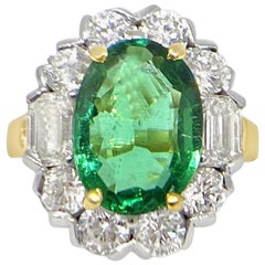 3.75 Carat Natural Zambian Emerald and 2.4 Carat Diamond Ring, 18 Karat Gold