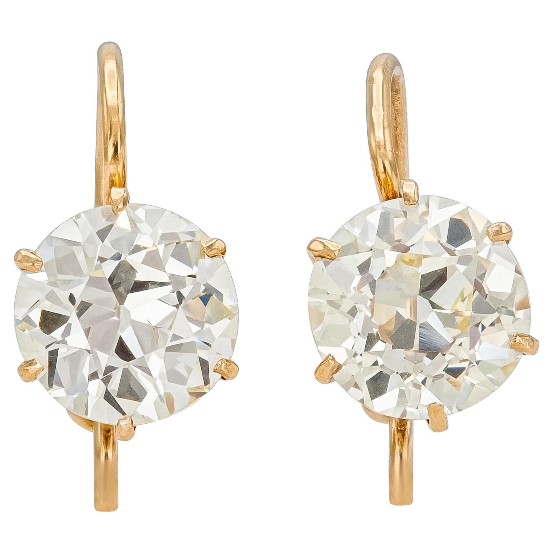 3.75 Carat Old European Cut Diamond Drop Earrings