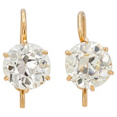 Pendientes de gota de diamante talla europea antigua de 3.75 quilates