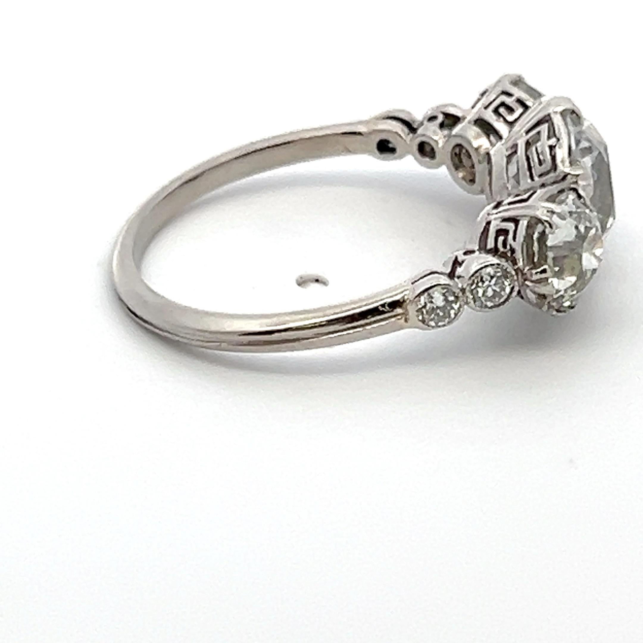Bague à trois pierres I-H-F SI1 avec diamants de 3,75 carats de taille européenne ancienne en vente 6
