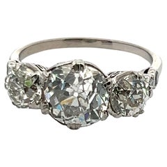 3.75 Carat Old European Cut I-H-F SI1 Diamond Platinum Three-Stone Ring