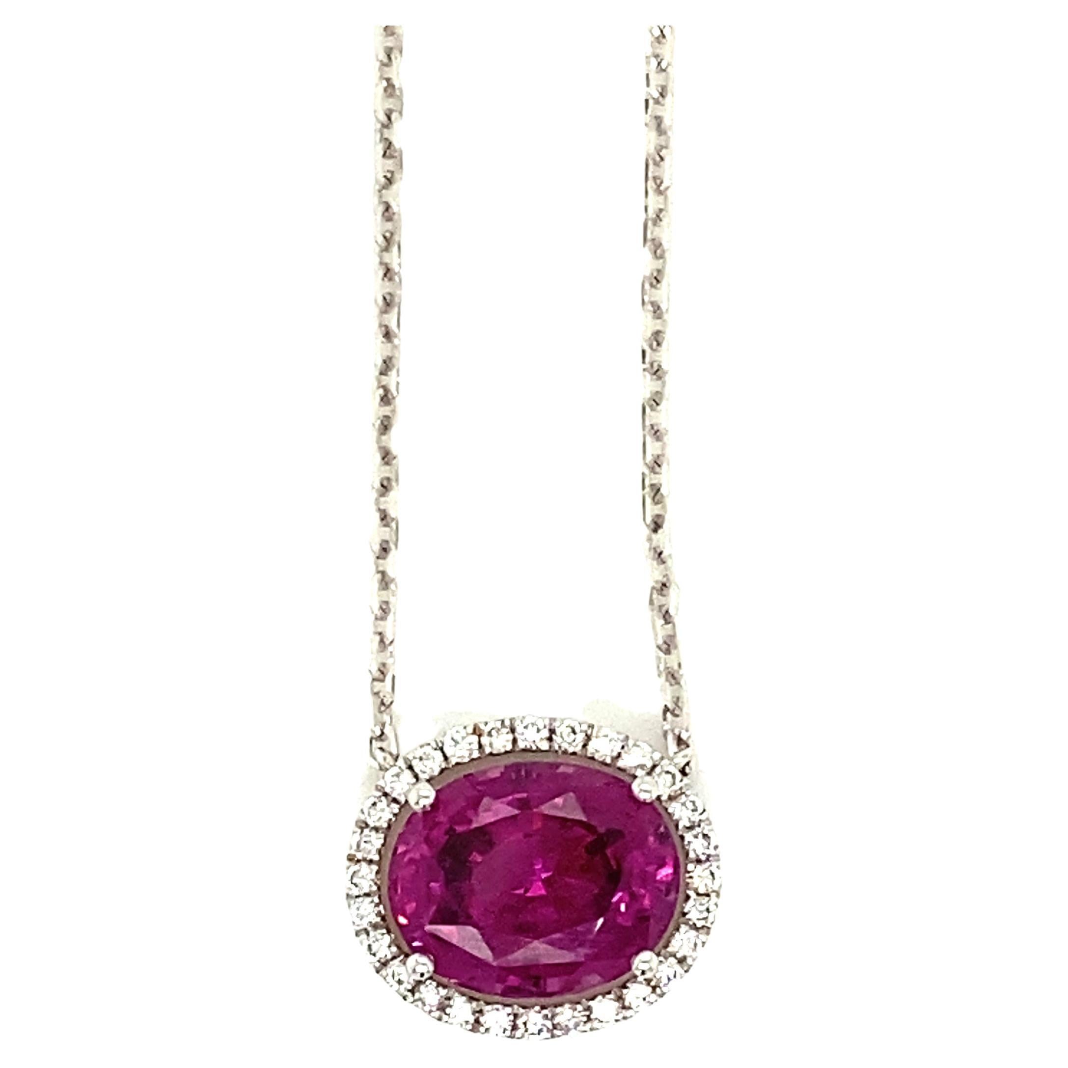 3,75 Karat rosa-lila Granat und Diamant-Anhänger Halskette