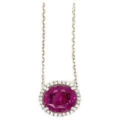 3.75 Carat Oval-Cut Vivid Pink-Purple Garnet and White Diamond Pendant Necklace