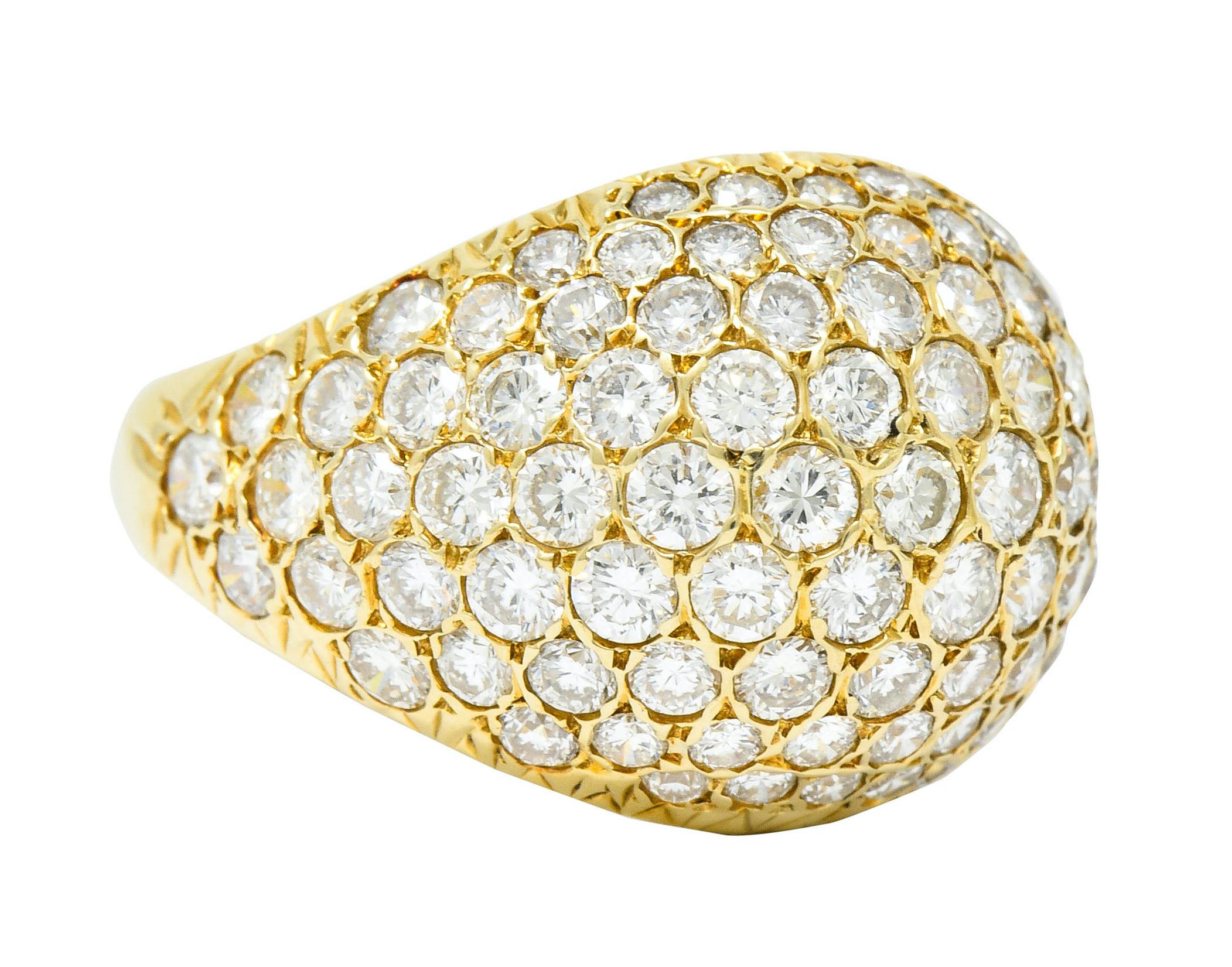 Bombay style band with a domed top and brightly polished gold

Pavè set throughout by round brilliant cut diamonds weighing approximately 3.75 carats total, G/H color with VVS clarity

With maker's mark and numbered

Stamped 14K for 14 karat