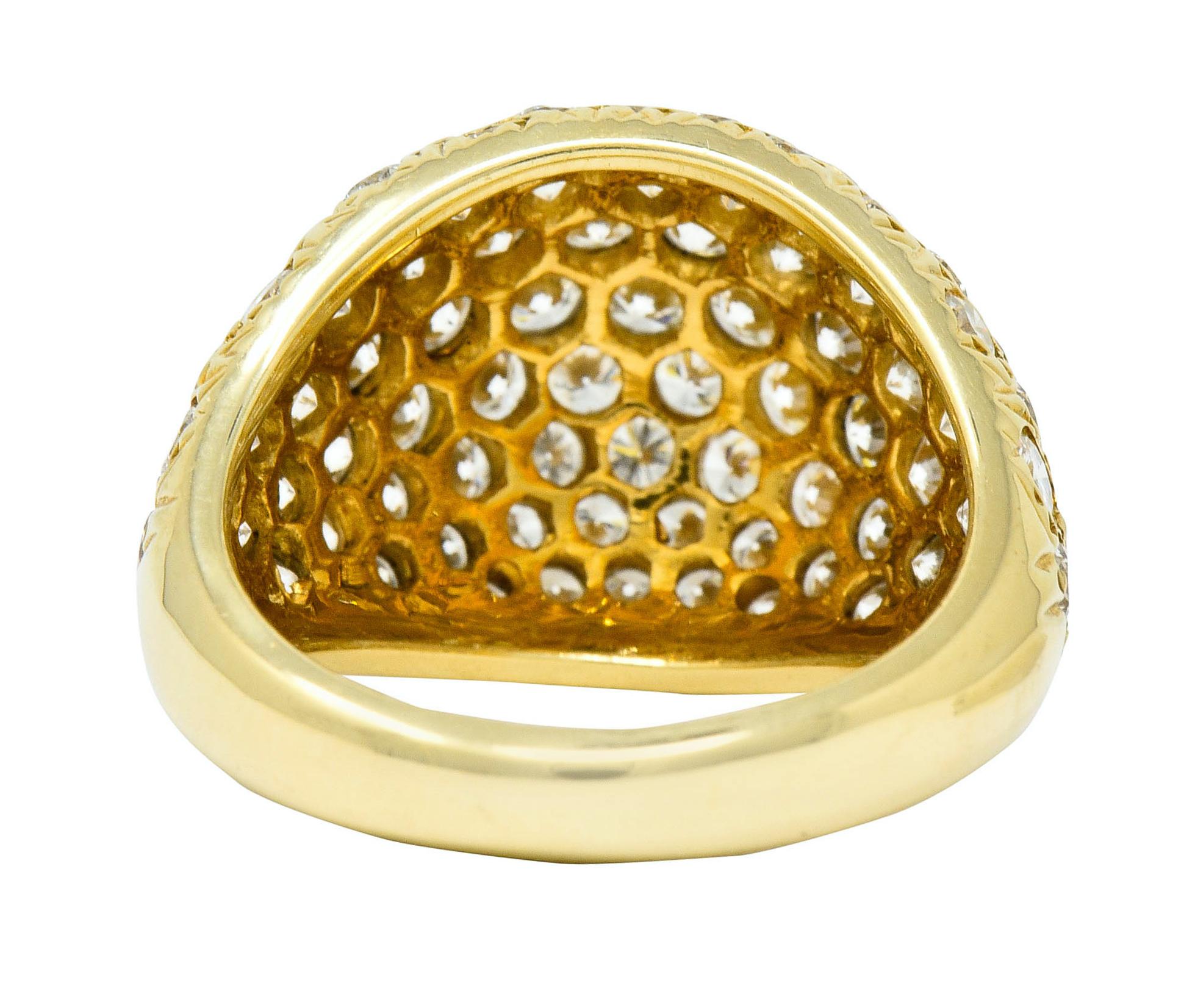 Contemporary 3.75 Carat Pave Diamond 14 Karat Yellow Gold Bombay Cluster Dome Band Ring