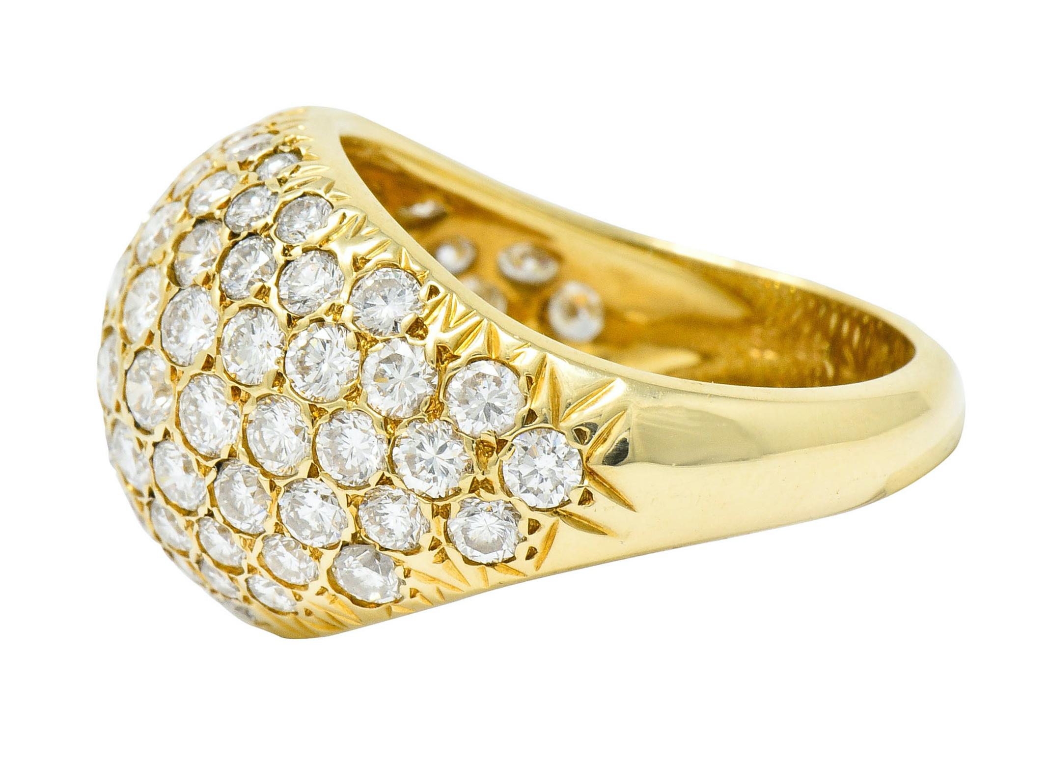 Round Cut 3.75 Carat Pave Diamond 14 Karat Yellow Gold Bombay Cluster Dome Band Ring