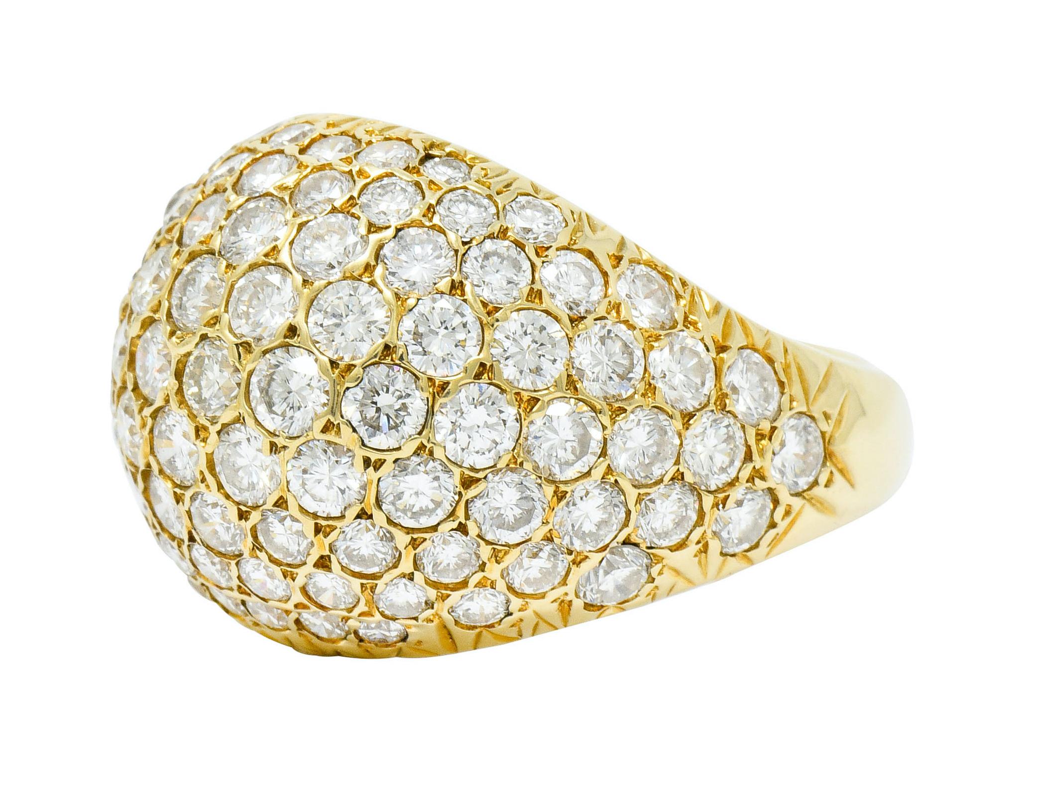 3.75 Carat Pave Diamond 14 Karat Yellow Gold Bombay Cluster Dome Band Ring In Excellent Condition In Philadelphia, PA