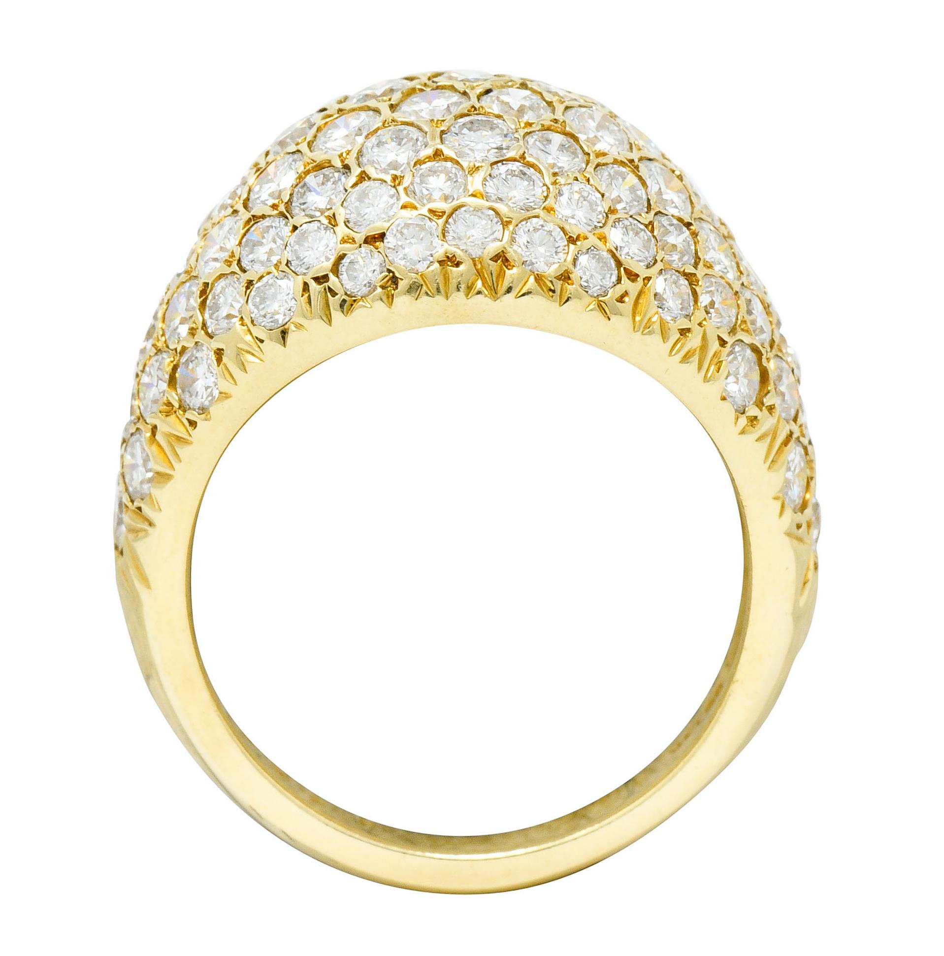 3.75 Carat Pave Diamond 14 Karat Yellow Gold Bombay Cluster Dome Band Ring 2