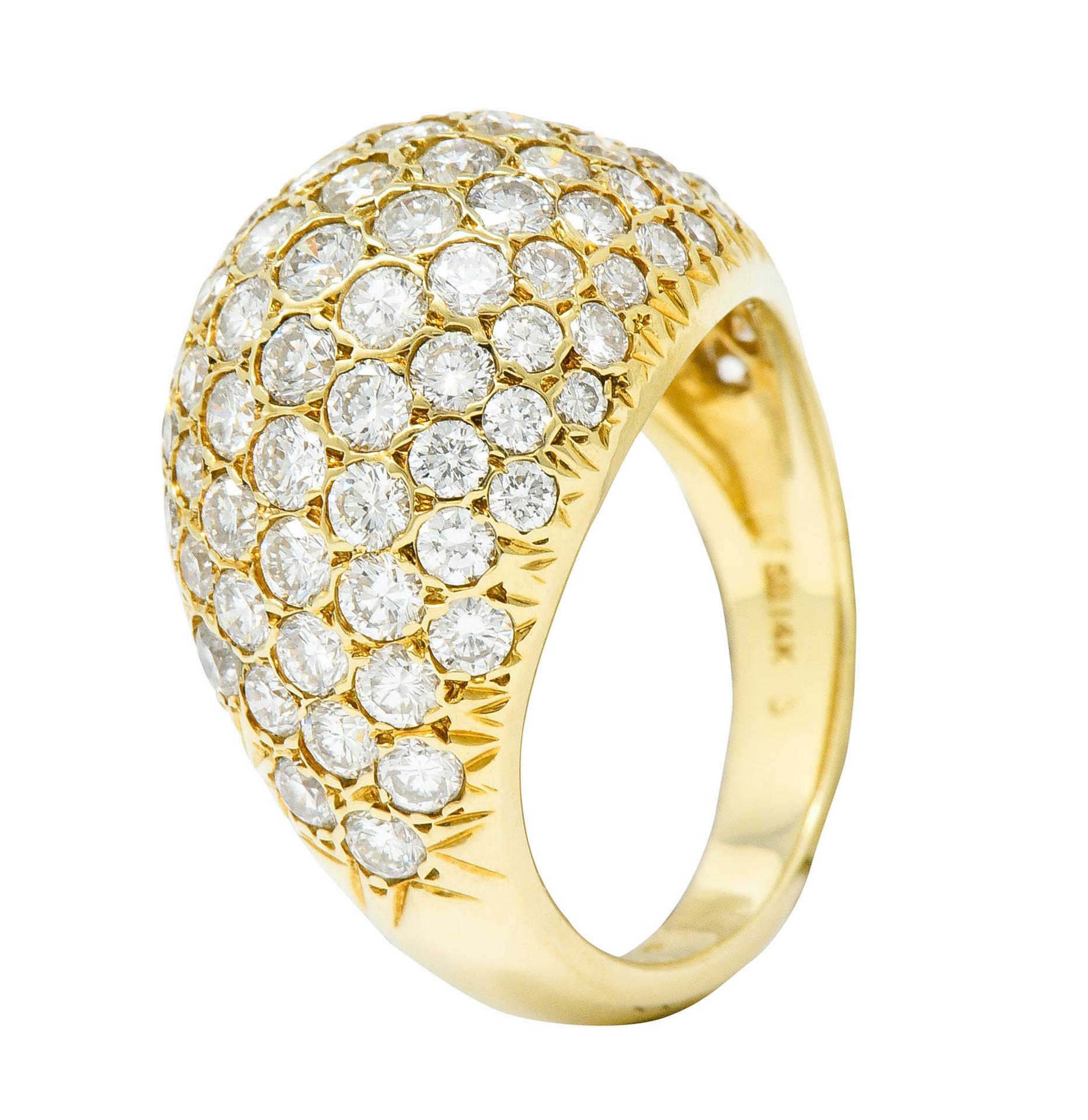 3.75 Carat Pave Diamond 14 Karat Yellow Gold Bombay Cluster Dome Band Ring 3