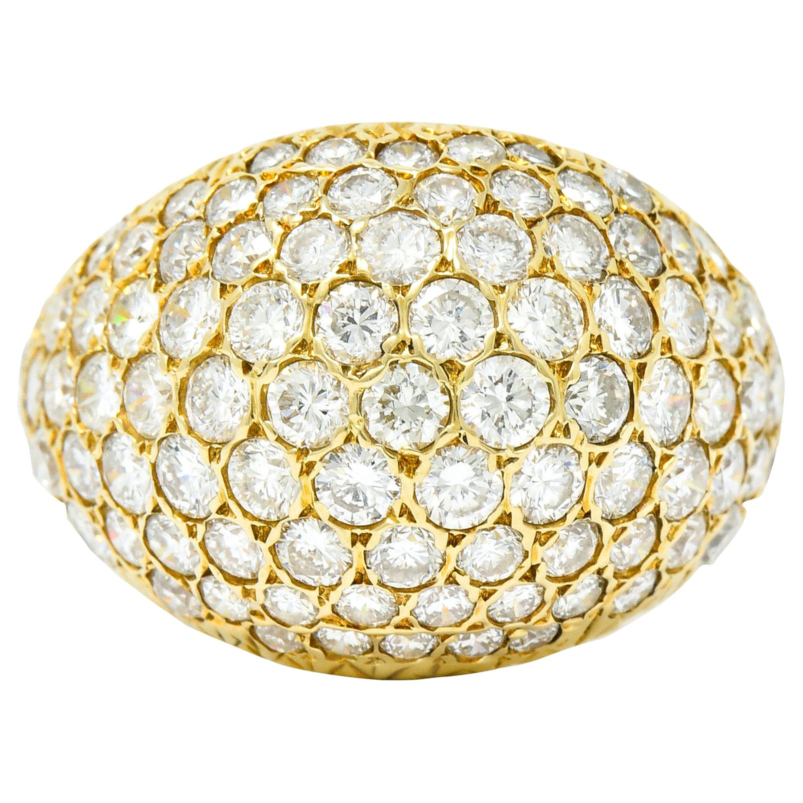 3.75 Carat Pave Diamond 14 Karat Yellow Gold Bombay Cluster Dome Band Ring