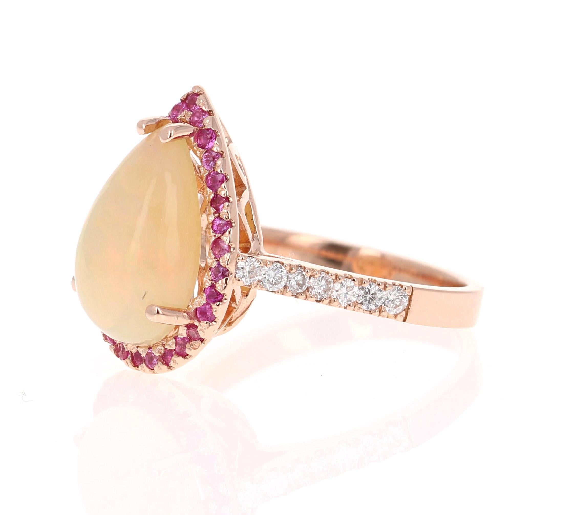Modern 3.75 Carat Pear Cut Opal Pink Sapphire Diamond 18 Karat Rose Gold Ring