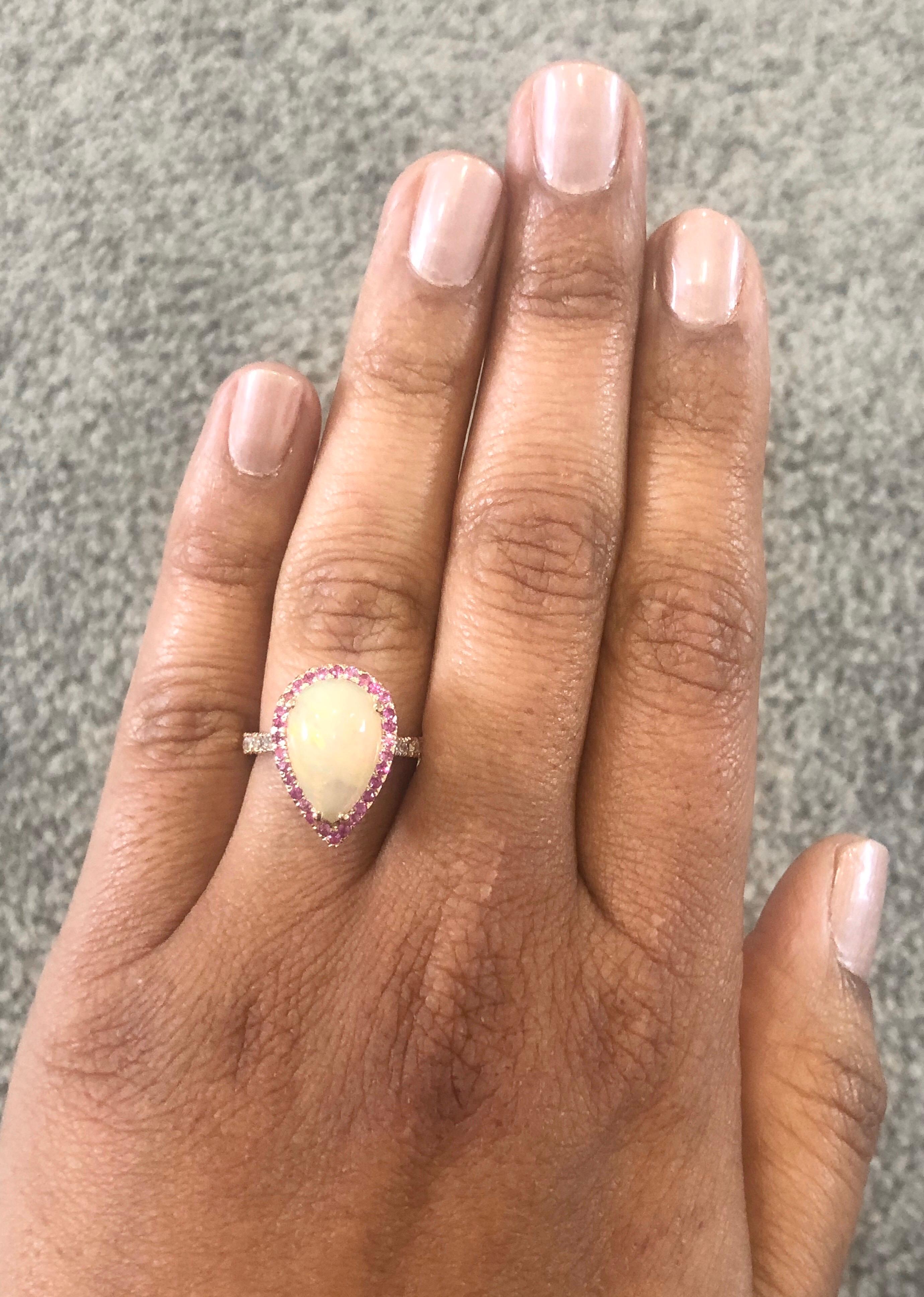 Women's 3.75 Carat Pear Cut Opal Pink Sapphire Diamond 18 Karat Rose Gold Ring