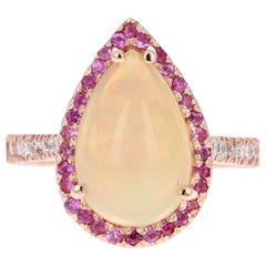 3.75 Carat Pear Cut Opal Pink Sapphire Diamond 18 Karat Rose Gold Ring
