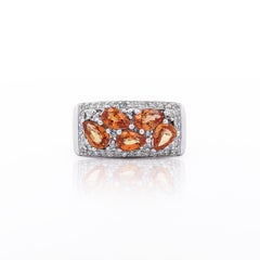 3.75 Carat Pear-Cut Orange Sapphire and Diamond Cluster 14K Gold Ring