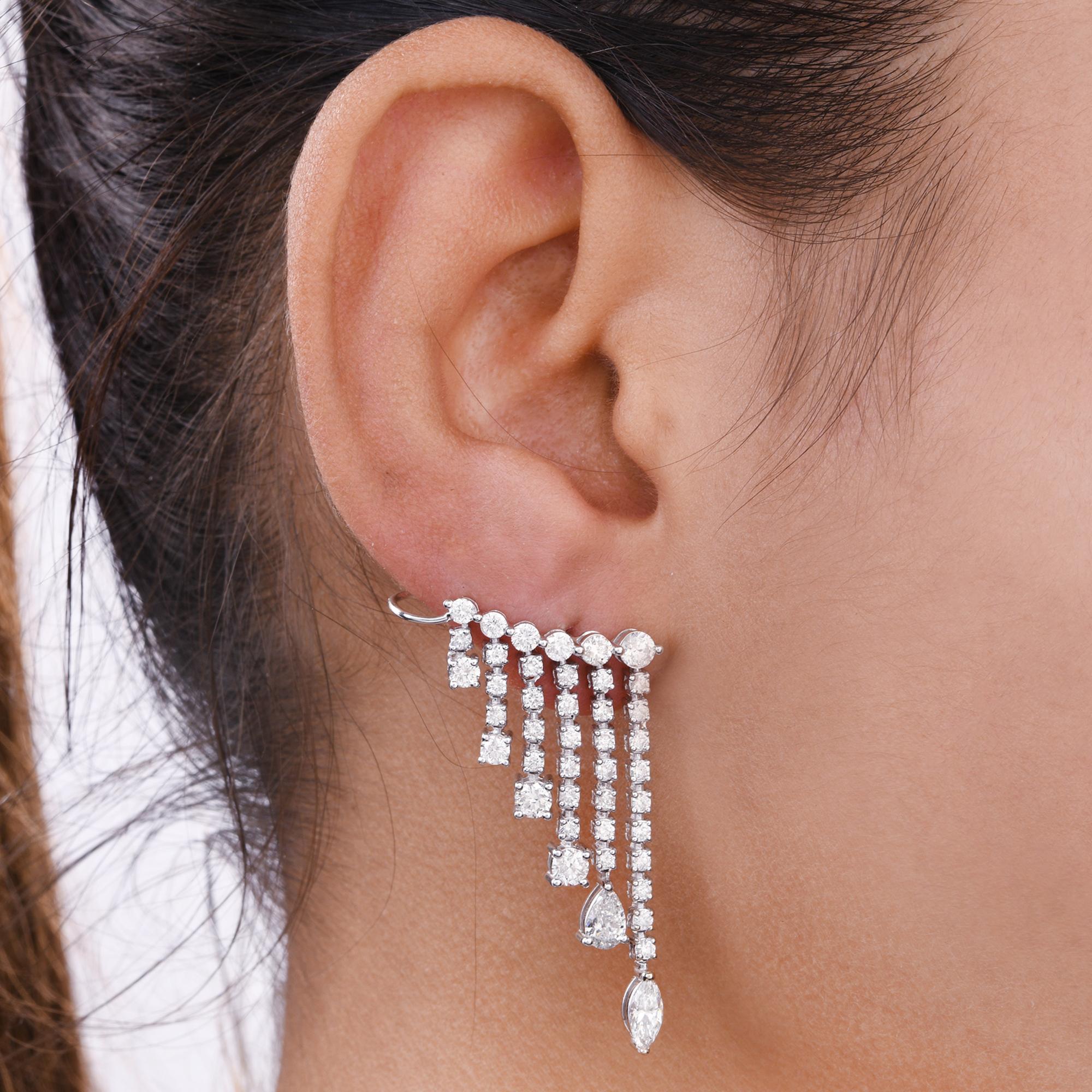 Modern 3.75 Carat Pear Marquise & Round Diamond Chandelier Earrings 14 Karat White Gold For Sale