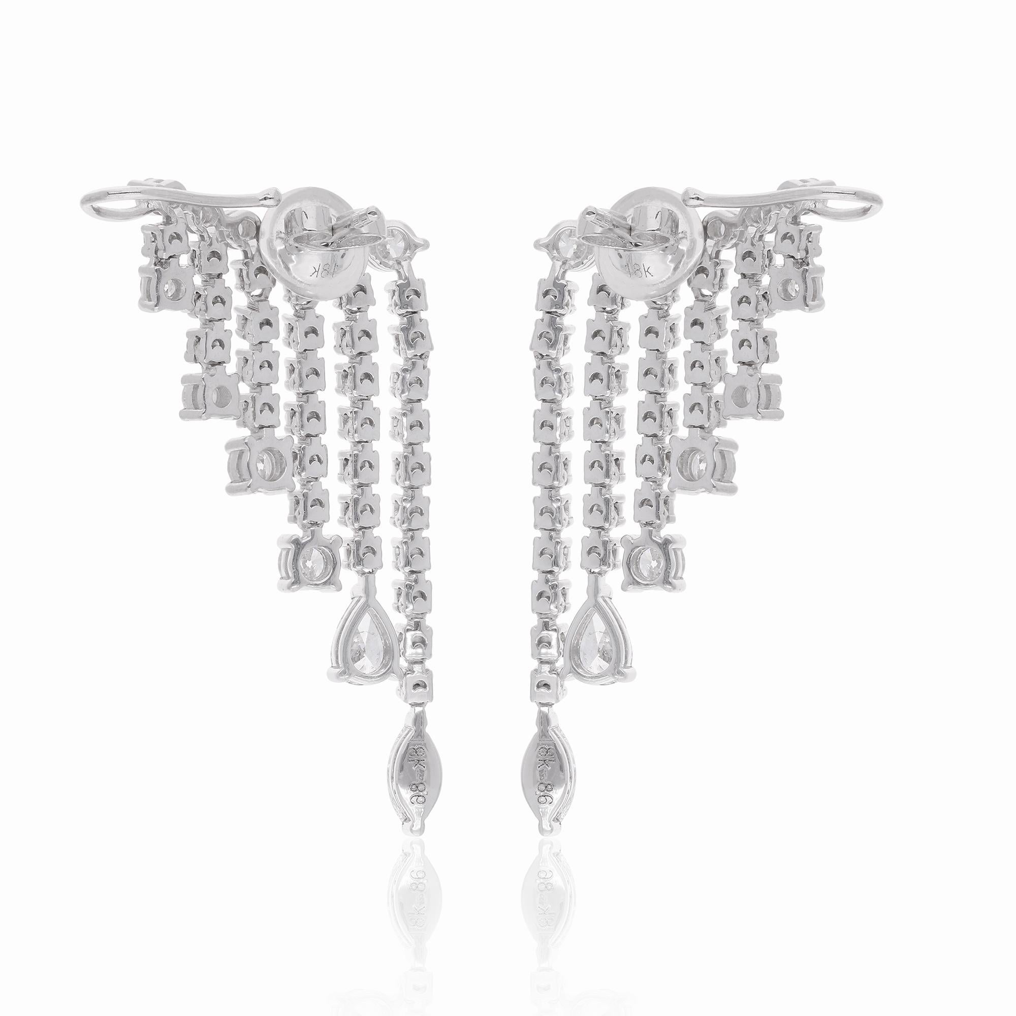 Round Cut 3.75 Carat Pear Marquise & Round Diamond Chandelier Earrings 14 Karat White Gold For Sale
