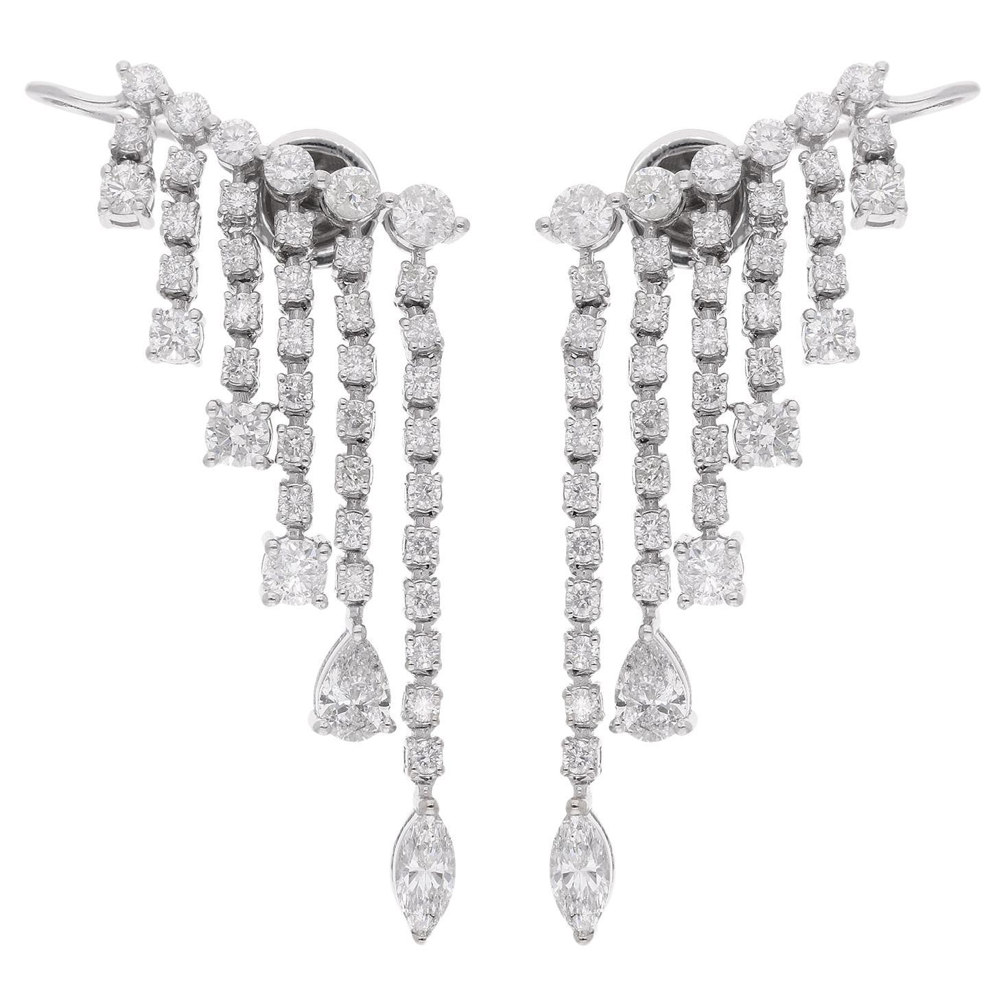 Boucles d
oreilles chandelier poire, marquise et diamants ronds de 3,75 carats or blanc 14 carats