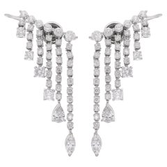 Boucles d
oreilles chandelier poire, marquise et diamants ronds de 3,75 carats or blanc 14 carats