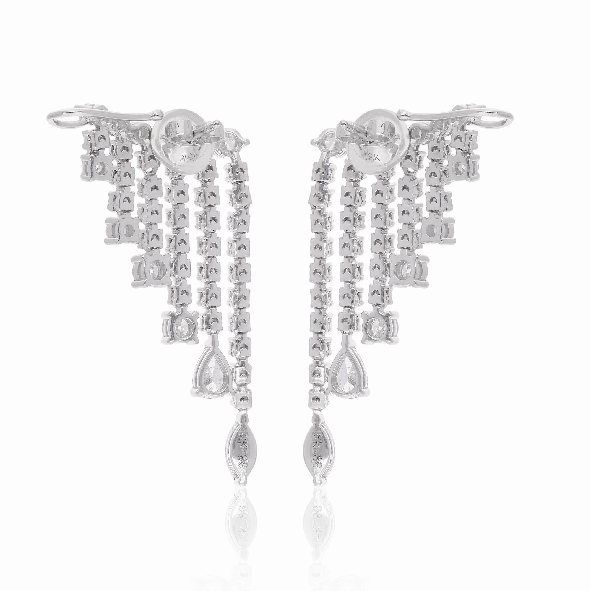 Round Cut 3.75 Carat Pear Marquise & Round Diamond Chandelier Earrings 18 Karat White Gold For Sale