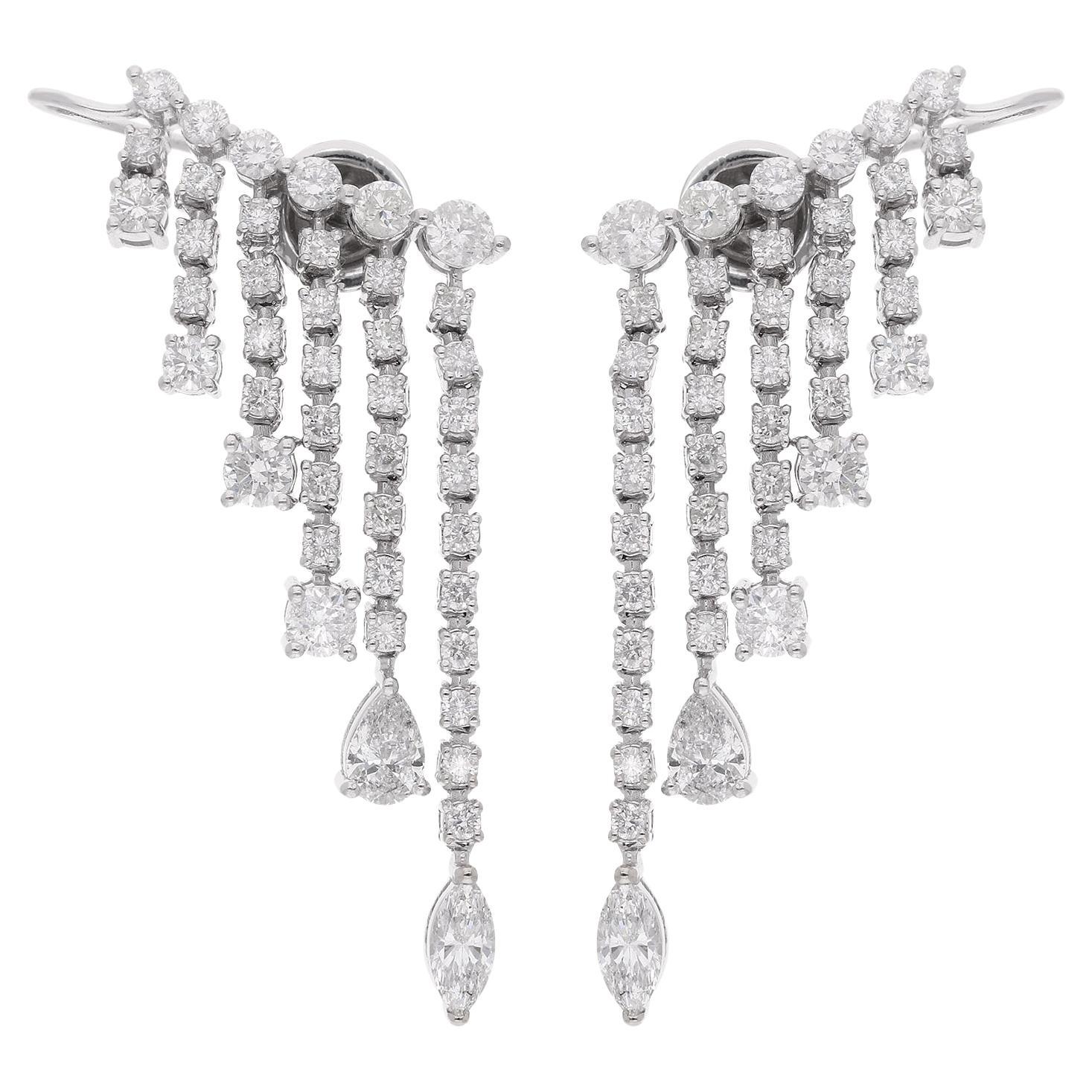 3.75 Carat Pear Marquise & Round Diamond Chandelier Earrings 18 Karat White Gold For Sale